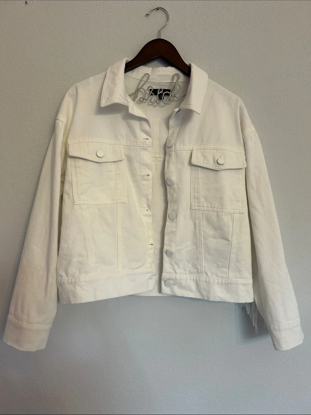 Lulu's Sparkle White Fringe 'BRIDE' Denim Jacket - Picture 2 of 4